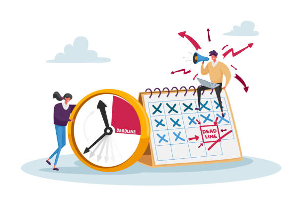 A vector graphic of a project manager announcing to his employee the impending deadline for a task in a project. The dysfunctional communication represented in this vector graphic can be improved via a timeline in a project management software like Microsoft Project.